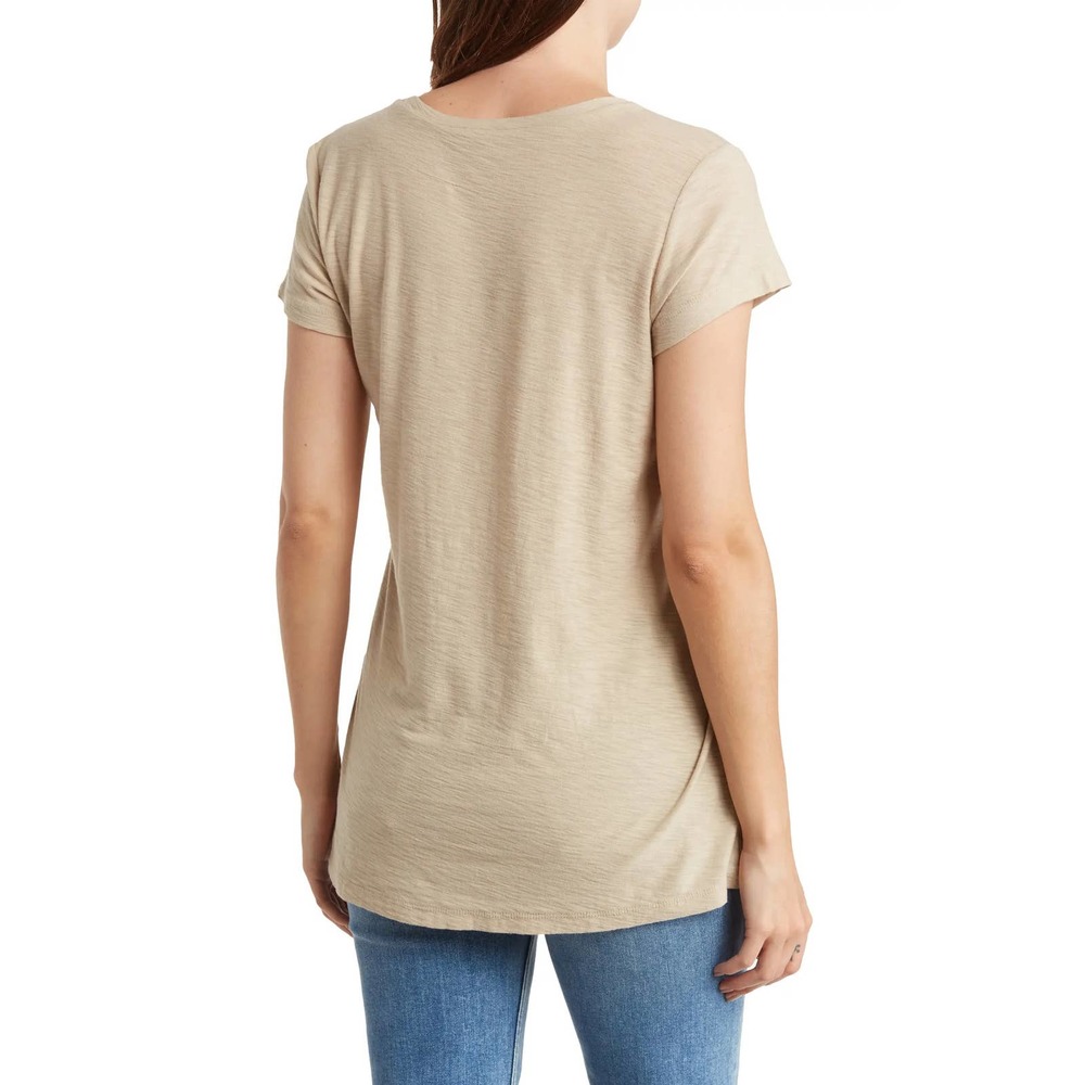 James Perse Women's Cotton Modal Slub Deep Scoop V Neck Tee T-Shirt in Biscuit - Picture 2 of 3